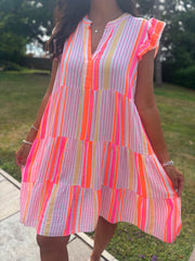 Lipstick Bubble Cotton Striped Dress Crystal
