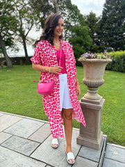Red Leopard Bubble Cotton Shirt Dress Valerie