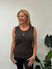 Chocolate Ribbed Lace Vest Trina