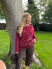 Red Crochet Hem Floral Top Ellis