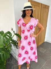Pink Bubble Cotton Sunburst Dress Florence