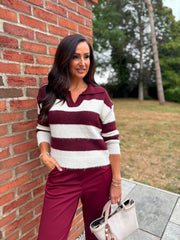 Wine Stripe Collared Knit Anita