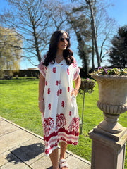 Red Coastal Border Dress Lilia