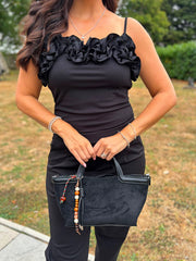 Black Ruffle Trim Vest Martina
