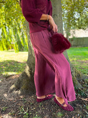 Wine Wide Leg Pull on Silvia Trousers