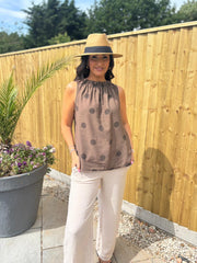 Chocolate Polka Dot Sleeveless Top Tiana