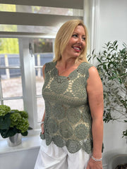 Khaki Crochet Vest Top Cove