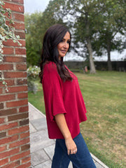 Wine V-Neck Reverse Seam Knit Diana