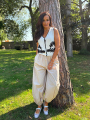 Stone Pull on Cuffed Trousers Raven