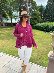 Wine Textured Lace Hem Shirt Dina