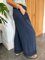 Navy Multi Hole Detail Trousers Terri