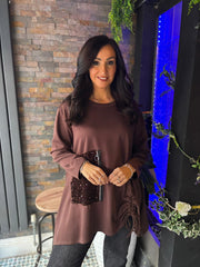 Chocolate Ruch Sequin Detail Top Avril
