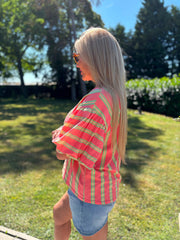 Coral Puff Sleeve Striped Top Erin