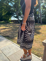 Monochrome Longline Celestial Sun Wrap Skirt