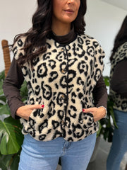Winter White Leopard Fleece Waistcoat Paris
