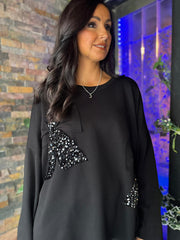 Black Sequin Bow Sweat Top Emma