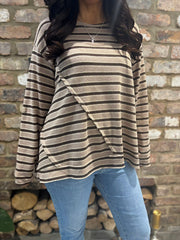 Mocha Striped Knit Top Danielle