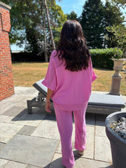 Candy Pink Bubble Cotton Trouser Set Hayley