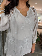 Stone Crochet Shoulder Detail Top Wrenley