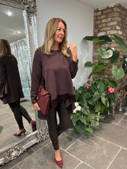 Chocolate Sequin Dipped Hem Sweat Top Lola