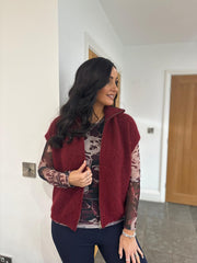 Wine Zip Up Knitted Waistcoat Donna