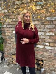 Wine Button Detail Knit Dress Harley