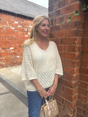 Antique Cream Diamond Pattern Shimmer Knit Chloe