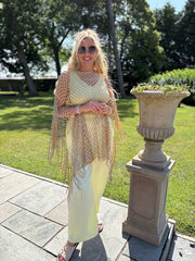 Gold Open Weave Fringed Cover Up