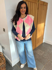 Pink Argyle Fleece Gilet Eva