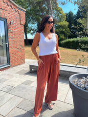 Rust Wide Leg Pull On Trousers Cara