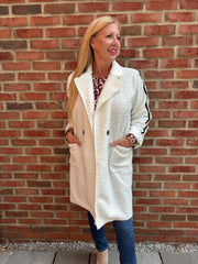 Winter White Boucle Stripe Detail Coat Mia