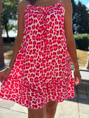 Red Leopard Bubble Cotton Dress Jill