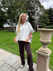 Winter White Stripe Detail Button Top Leona