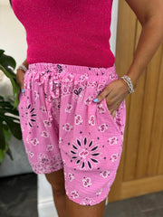Candy Pink Paisley Bubble Cotton Shorts