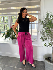 Lipstick Pull On Wide Leg Velour Trousers