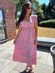 Pink Bubble Cotton Leopard Print Maxi Dress Tillie