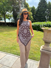 Chocolate Elegant Paisley Print Top Adelaide