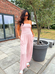 Rose Bubble Cotton Bandeau Jumpsuit