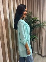 Aqua Gathered Cowl Neck Top Harper