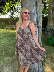 Ditsy Leopard Print Sleeveless Dress Cleo