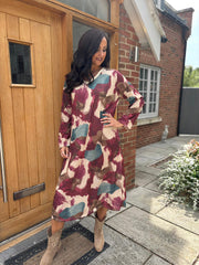 Wine Watercolour Shimmer Dress Freya