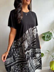 Monochrome Half Printed Pocket Dress Amelia