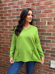Pistachio Fringed Pocket Knit Ruth