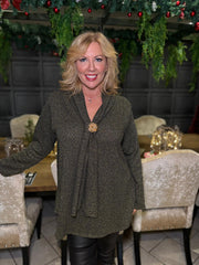 Khaki Shimmer Stripe Gathered Top Flora