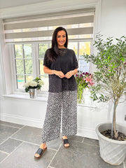 Black Leopard Wide Leg Trousers