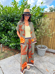 Khaki Tropical Print Shirt Maya