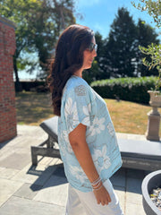 Blue Linen Floral Top Lila