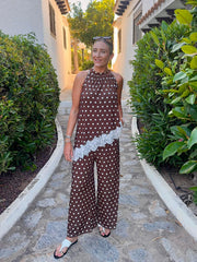 Chocolate Polka Dot Lace Trim Set Kimberly