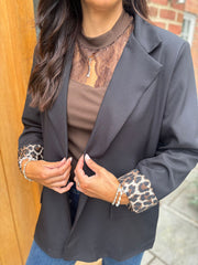 Black Leopard Lined Blazer Ashley