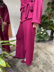 Wine Textured Trousers Set Liora